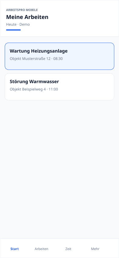 ArbeitsPRO Mobile Meine Arbeiten