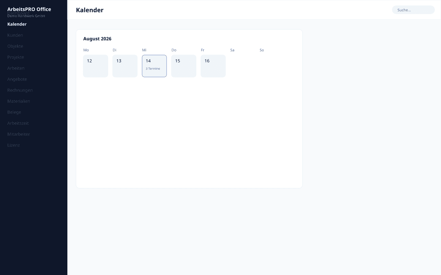ArbeitsPRO Office Kalender und Einsatzplanung